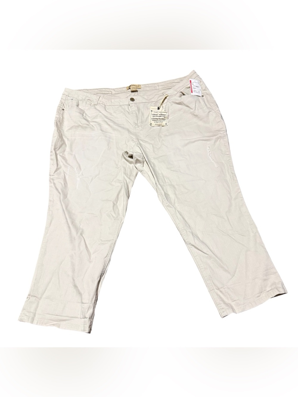 Democracy “Flex”-ellent Slim Straight Crop Women’s 24W Beige Distressed Jeans